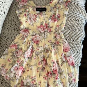 Vanessa Mooney Floral Strapless Dress - Cream and Pink